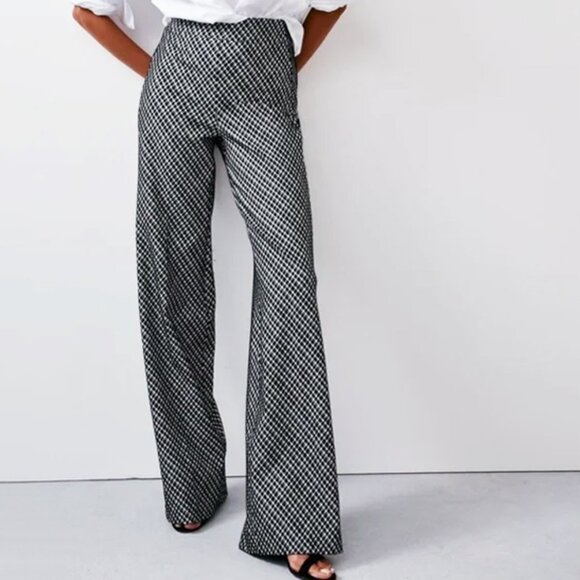 Spanx Super Smooth Perfect Fit Ponte Jacquard Wide Leg Black Plaid Checkered 1X - Picture 3 of 16